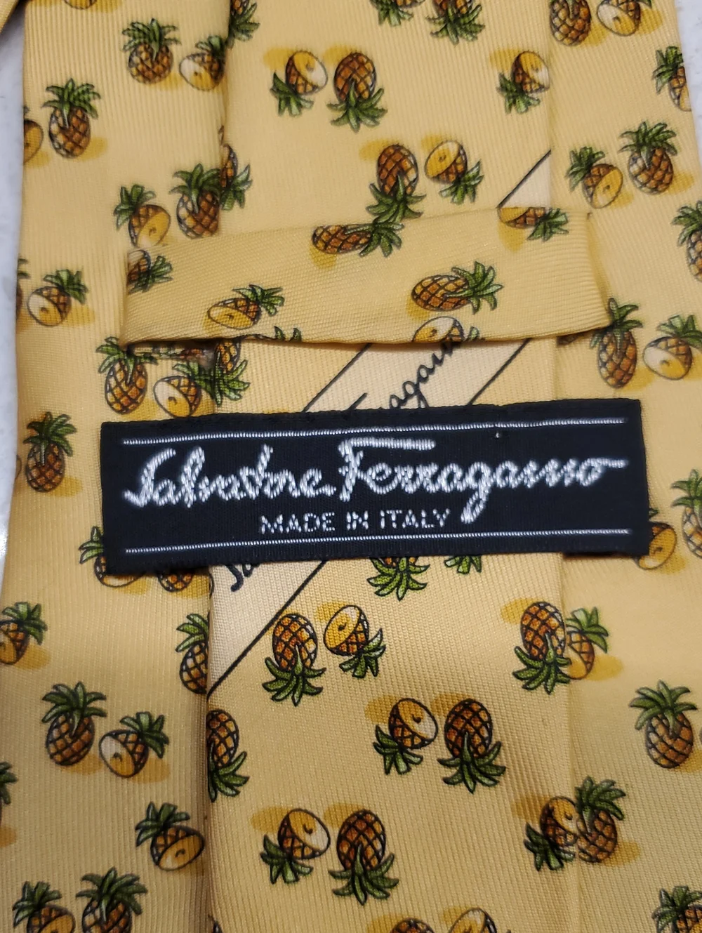 Salvatore Ferragamo Yellow Pineapple-Print Silk Tie